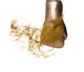 Boxing punch through Sand, concept of competition challenge of leader business man or teamwork, winning leadership strategic plan and risk management team player