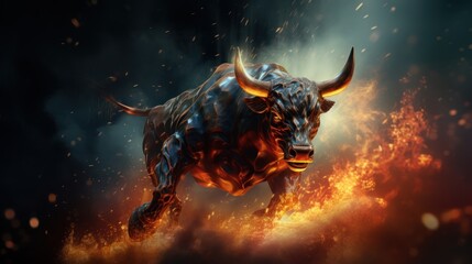 Obraz na płótnie Canvas A charging powerful bull. Finance and investment bull market concept.