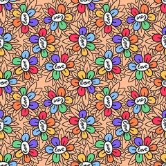 Abstract pride flowers seamless lgbtq rainbow pattern for fabrics and linens and summer party accessories