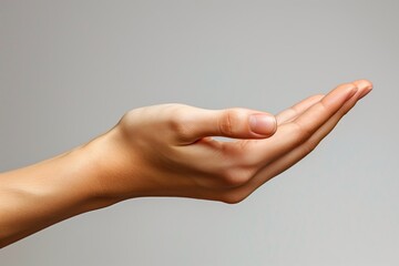 Female hand on gray background. Close up of female hand gesturing