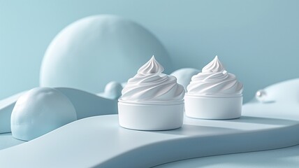 Face cream moisturizer in a jar on blue background. 3d rendering, mockup