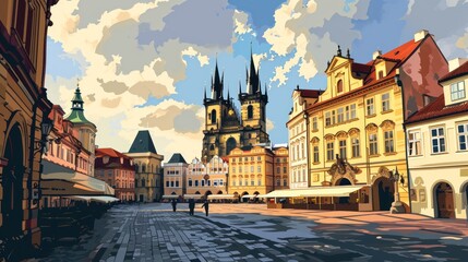 Fototapeta premium Artistic illustration of Prague city. Czech Republic in Europe.