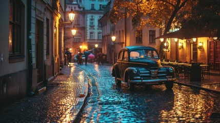 Keuken spatwand met foto Vintage car in the street of Prague. Czech Republic in Europe. © Joyce