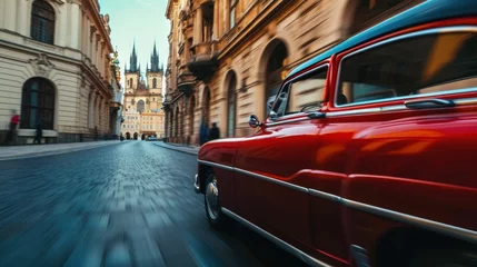 Foto op Plexiglas Vintage car in the street of Prague. Czech Republic in Europe. © Joyce