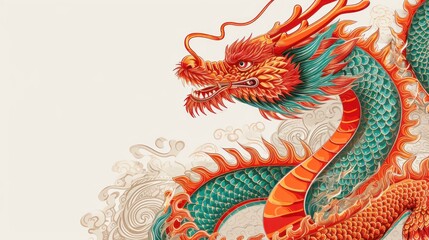 Obraz premium Poster design with copy space of vector illustration of Chinese zodiac dragon as the mythical animal in Eastern Asia culture.
