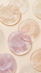 Pastel Disks with Glitter on Cream Background, Enhancing Beauty Product Display