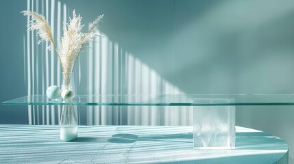 Clear Glass Table Podium Showcasing Luxury, Illuminated by Sunlight