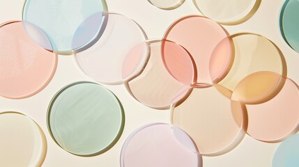 Pastel Disks on Cream Background, Ideal for showcasing beauty products in tranquil settings with elegance.
