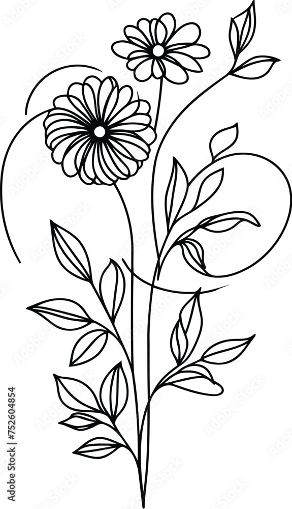 Wall mural flower frame decoration, in continuous line drawing minimalist style. - Wall murals