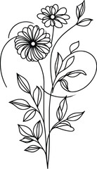 flower frame decoration, in continuous line drawing minimalist style.