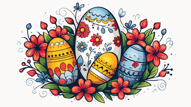 Easter greeting card freehand draw cartoon vector 