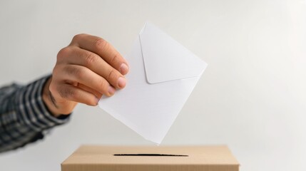 Hand drops a voting envelope ballot in box in vote