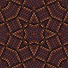 Seamless woven star pattern of stripes and lines. Square abstract pattern.