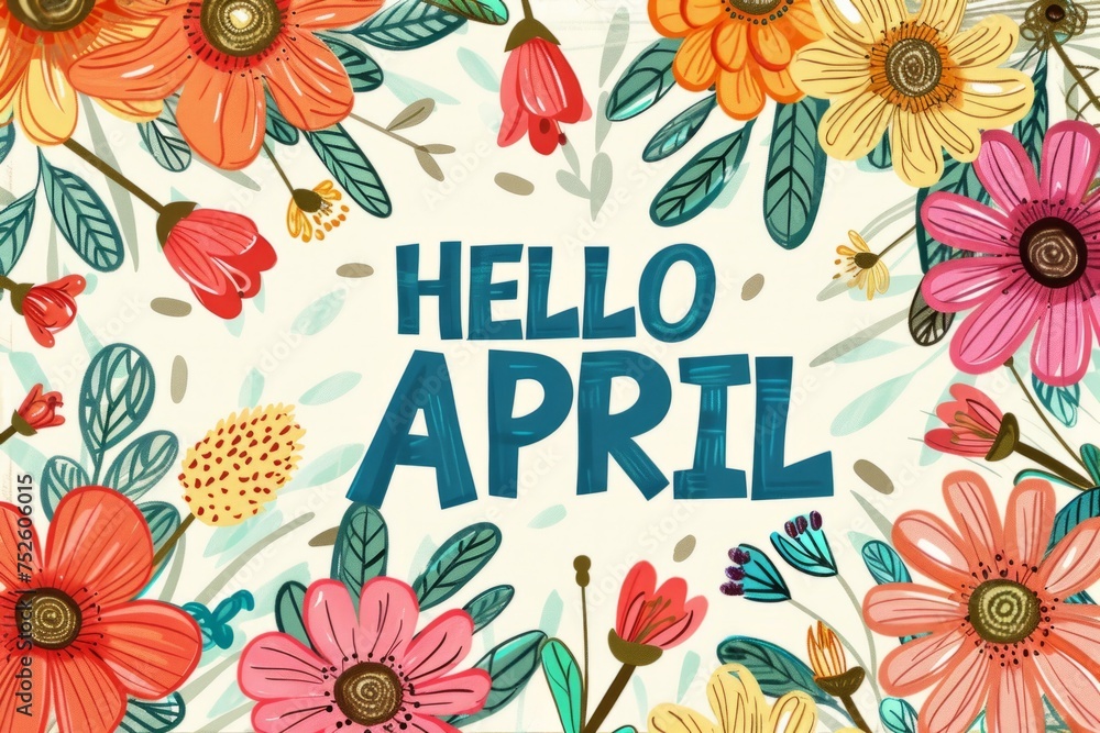 Poster a background of flowers with the words hello april generative ai