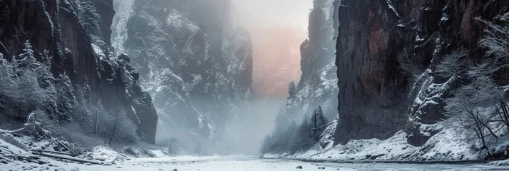 Foto op Plexiglas Majestic landscape of rugged lands valley in winter with snow. © Joyce