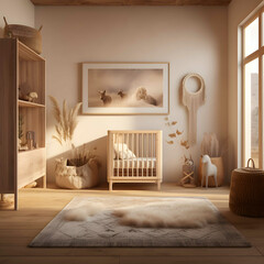 AI Generated. AI Generative. Photorealistic nursery room in cozy warm family scandinavian style. House appartment lifestyle love big family kids vibe