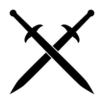 Saber icon. Crossed swords. Black silhouette. Front side view. Vector simple flat graphic illustration. Isolated object on a white background. Isolate.