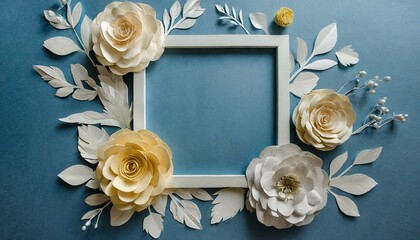 Vintage photo frame with paper flowers