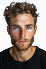 Fototapeta premium portrait front photo of 30 year old german man facing camera, studio photography, transparent white background