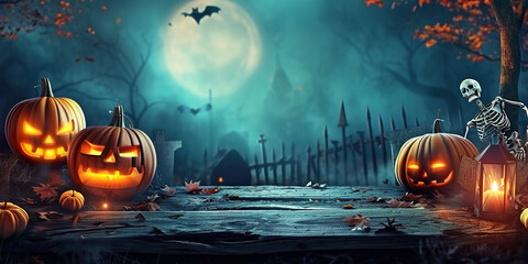 Halloween party card. Pumpkins skeleton - obrazy, fototapety, plakaty