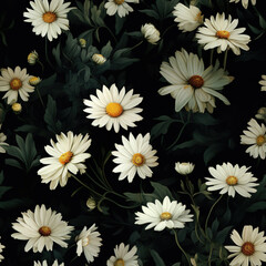 Elegant Vintage Flowers, seamless Pattern, daisies, Scrapbook paper
