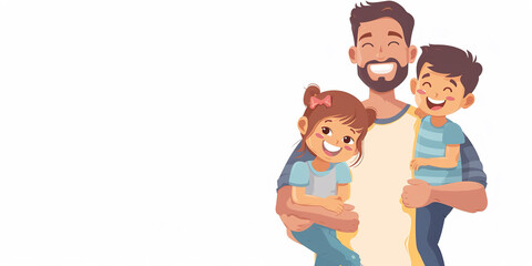 happy cartoon father with his children for family