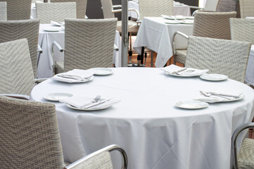 Served restaurants tables are waiting for clients
