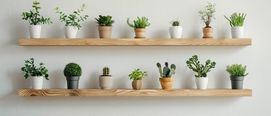Fototapeta na wymiar Shelves Filled With Plants on Top of a Wall