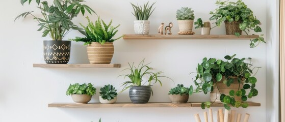 Fototapeta na wymiar Plants Arranged on Shelves