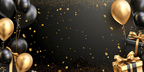 Holiday celebration background with Black Gold balloons, background