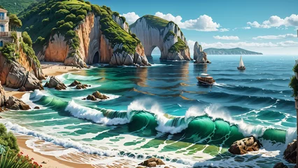 Gordijnen sea, beach, island, water, ocean,Generative  AI © AI machine