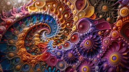 Obraz na płótnie Canvas Elaborate fractal spirals with a stunning blend of colors and intricate textures