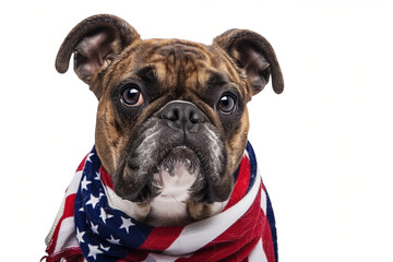 Bulldog wearing USA flag - obrazy, fototapety, plakaty