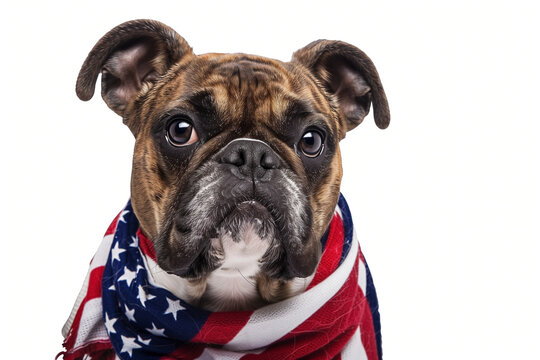 Bulldog wearing USA flag