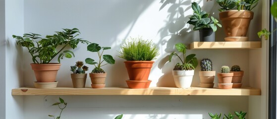 Potted Plants Arranged on Shelf