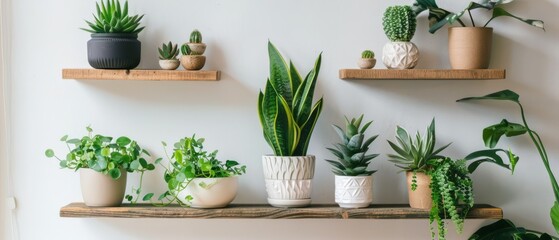 Assorted Plants Displayed on a Shelf