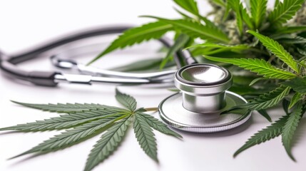 Cannabis plant leaves with stenthoscpe