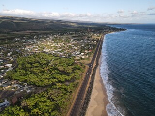 Fototapeta premium Shoreline road and beach at Kekaha on Kauai