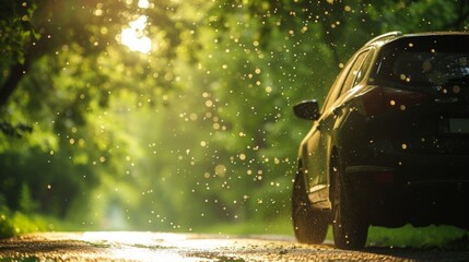 Thick layer of pollen on car outdoors - obrazy, fototapety, plakaty