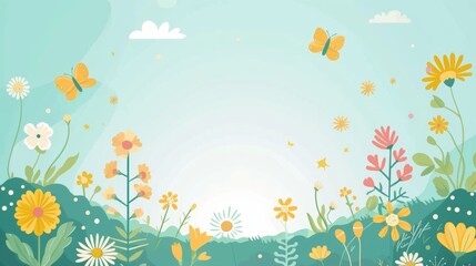 Seasonal allergy vector illustration clip art. Spring field with flowers and pollen.