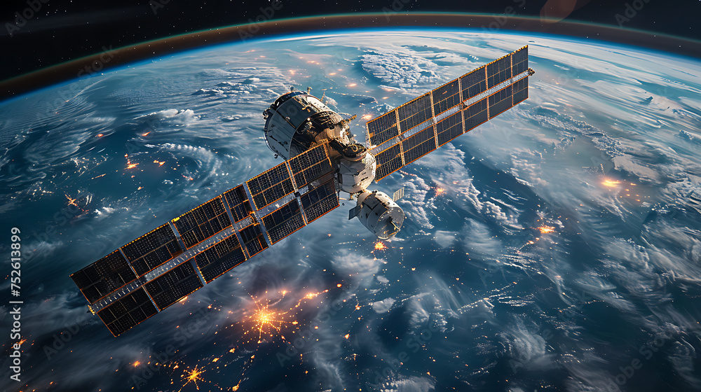 Poster telecommunication satellite providing global internet network and high speed data communication. sat