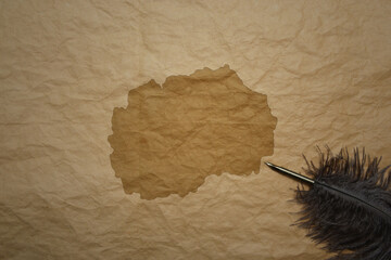 map of macedonia on a old paper background with old pen