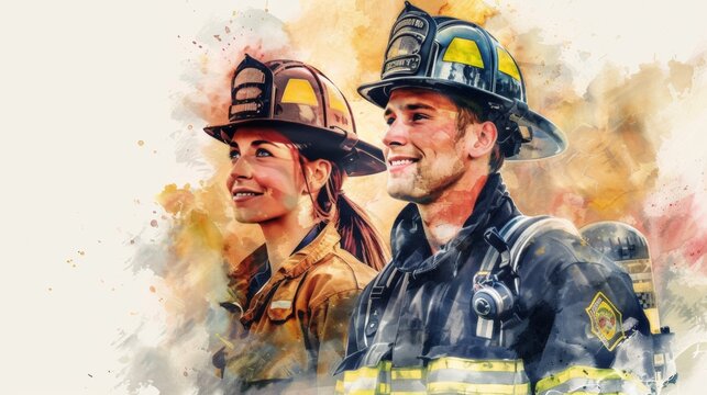 Vector illustration drawing portrait of firefighter