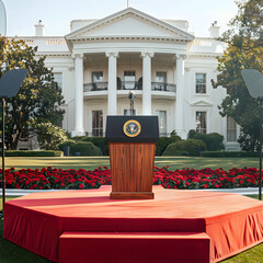 Speaking podium in front of the Whitehouse  - obrazy, fototapety, plakaty