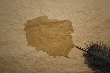 map of poland on a old paper background with old pen