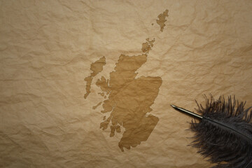 map of scotland on a old paper background with old pen