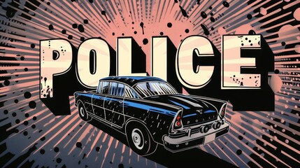 Vector illustration of police car. Comic book.