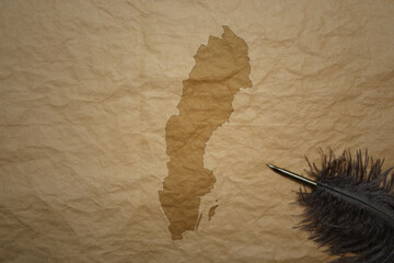 map of sweden on a old paper background with old pen