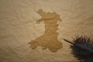 map of wales on a old paper background with old pen