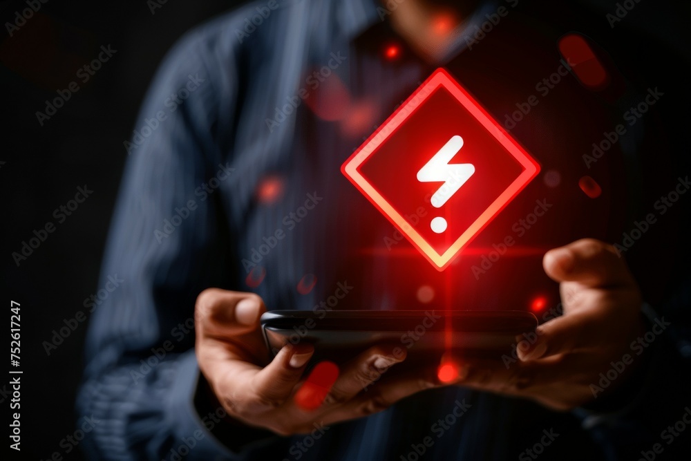 Poster warning system concept. background with selective focus and copy space